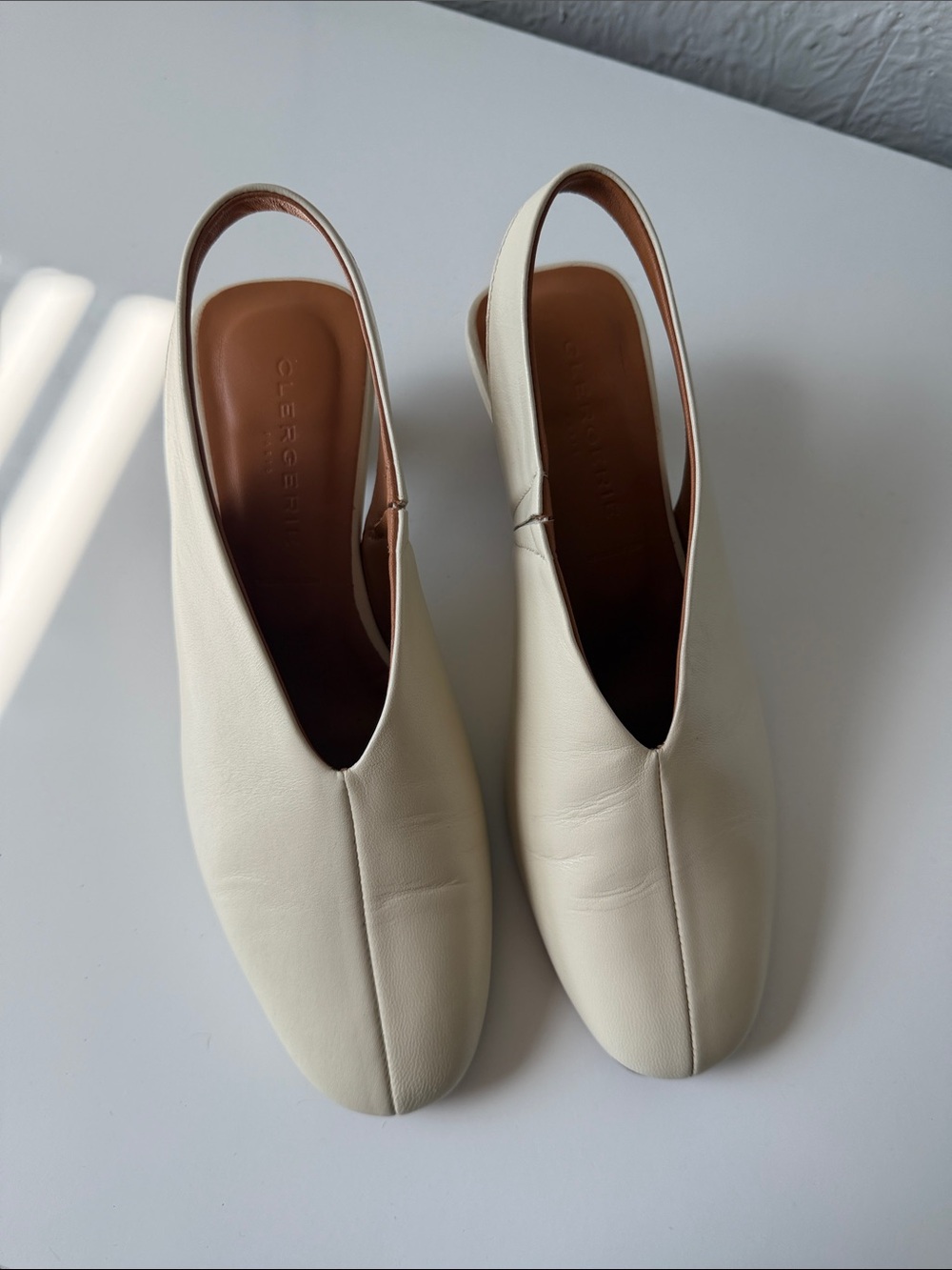 Robert Clergerie Cream Leather Slingback Mules - Picture 1 of 4